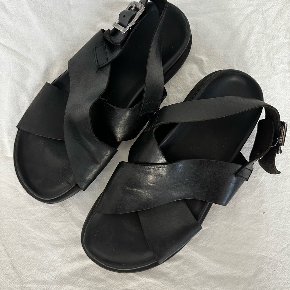 Black Leather Sandals with Buckle